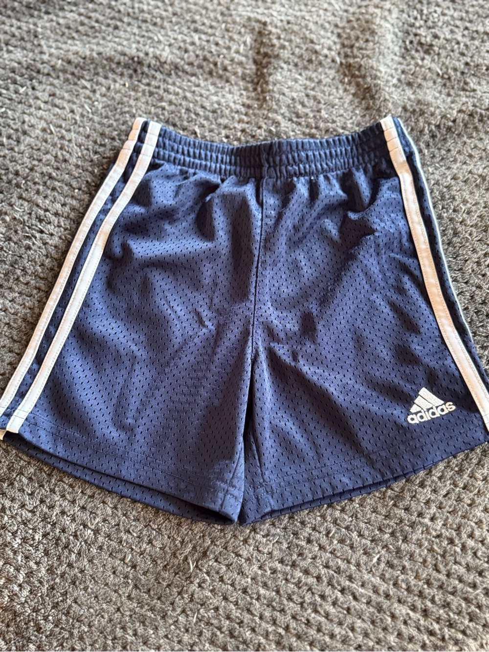 adidas Navy Kids Athletic Shorts with White Stripes